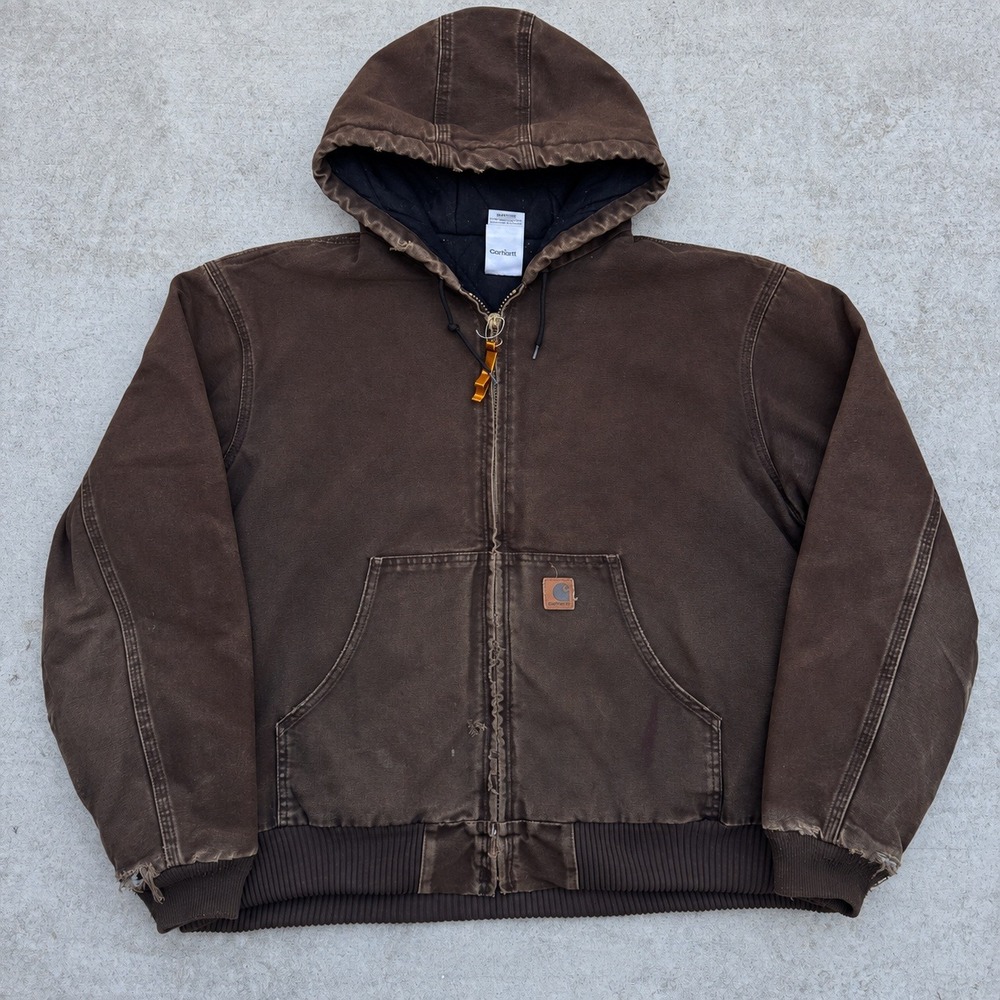 Carhartt J130 DKB Distressed Thermal Lined Active Jacket Mens 2XL Brown Duck